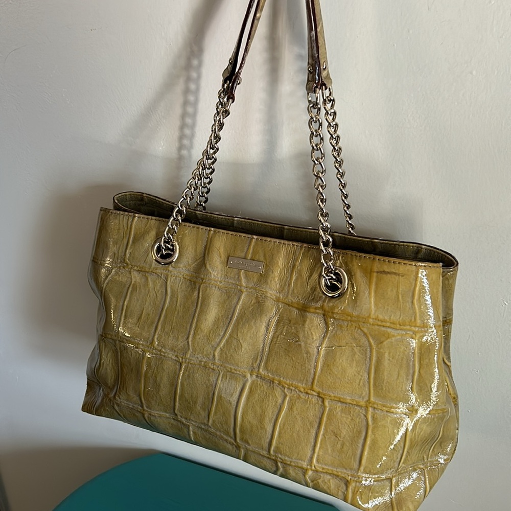 Vintage Spate Patent Leather Croc Embossed Knightsbridge Tote Shoulder Bag